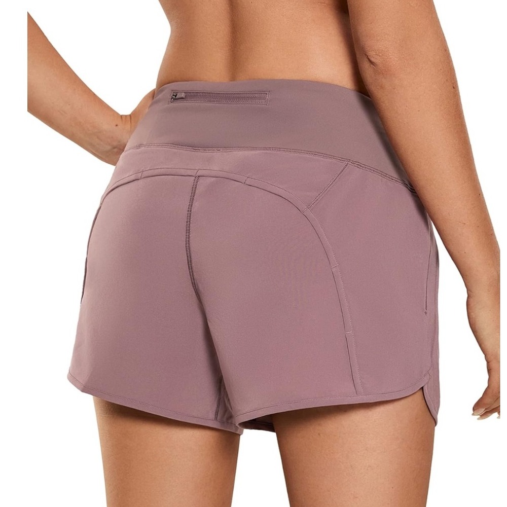 NWT CRZ YOGA Running Shorts‎ High Waist Zip Pocket Mauve XL Athletic Workout Gym